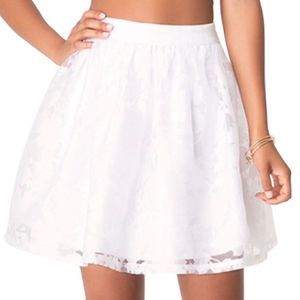 Bebe White Sheer Floral Mini Circle Skirt